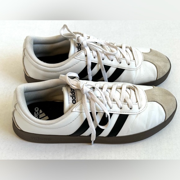 adidas VL Court Base Classic White/Black Sneakers with Suede Toe Sz 7.5 - Picture 3 of 8